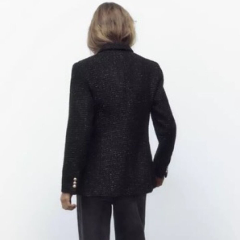 ZARA WOMEN NEW DOUBLE BREASTED TEXTURED WEAVE JACKET BLAZER GOLD Button 3046/269 - Picture 3 of 3